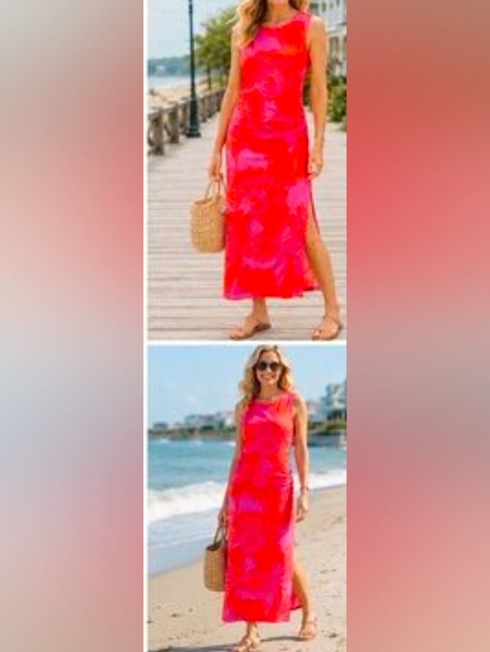 Women's Pink Sleeveless Maxi Dress with Side Slit